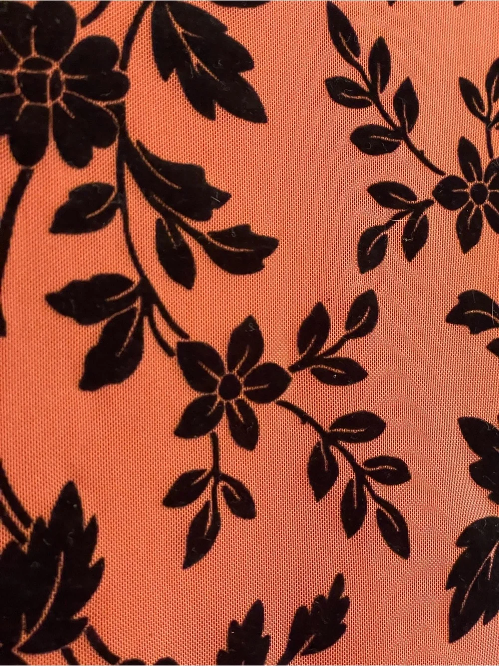 Rust Floral Velvet Long Sleeve Top Women’s M Burnt Orange Blouse Black